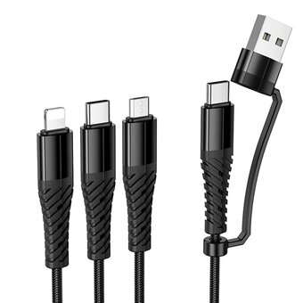  Кабель USB - Multi connector Hoco X123 3в1(USB/C to iP+C+Micro) 18W 100см 3A  (black) (243031) 