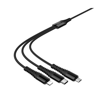  Кабель USB - Multi connector Hoco X123 3в1(USB/C to iP+C+Micro) 18W 100см 3A  (black) (243031) 