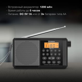  Радиоприемник Hyundai H-PSR115 черный 