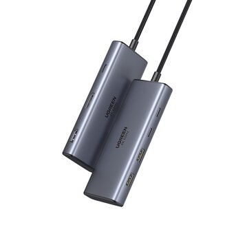  Хаб UGREEN CM498 (75902) 7-in-1 USB-C Hub With HDMI, DPx2, USB-Cx2, USB-A, USB-C PD серый космос 