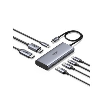  Хаб UGREEN CM498 (75902) 7-in-1 USB-C Hub With HDMI, DPx2, USB-Cx2, USB-A, USB-C PD серый космос 