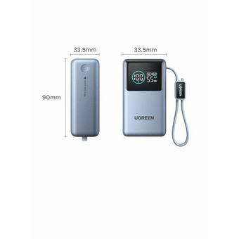  Внешний аккумулятор UGREEN PB727 (75701B) Fast Charging 10000mAh USB-C USB-A 55W о встроенным кабелем USB-C серый космос 
