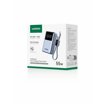  Внешний аккумулятор UGREEN PB727 (75701B) Fast Charging 10000mAh USB-C USB-A 55W о встроенным кабелем USB-C серый космос 