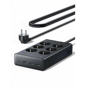  Удлинитель UGREEN S622 (75141) 20W 6-Outlet With USB-C 3*USB-A Power Strip черный 