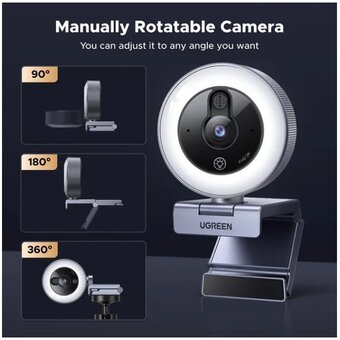 Веб-камера UGREEN CM910 (65857) 2K USB HD With Built-in Wire Webcam со встроенным кабелем длиной 1,5м серый космос 