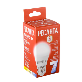  Лампа светодиодная Ресанта LL-R-G45-7W-230-4K-E27 