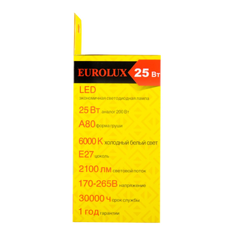  Лампа светодиодная Eurolux LL-E-A70-25W-230-6K-E27 