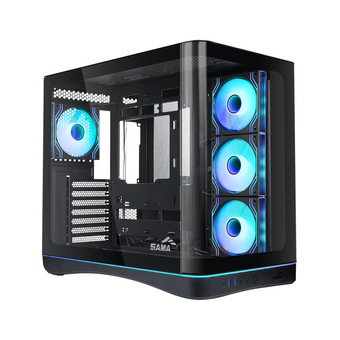  Корпус SAMA V62S Black (V62S-BKADA4X1-GL), без БП, Midi-Tower, TG, 4x120mm ARGB, 2xUSB 3.0 + 1xUSB 3.2 Type-C, ATX, mITX 