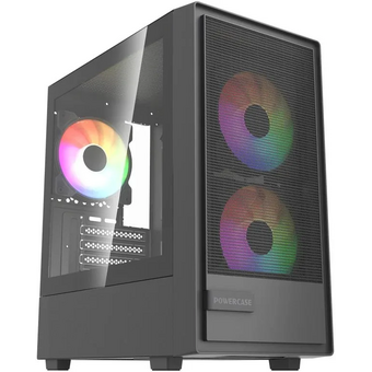  Корпус Powercase Mistral SM02 ARGB (CMMSM02B-A3), Tempered Glass, 3x120mm ARGB PWM fans, чёрный, mATX 