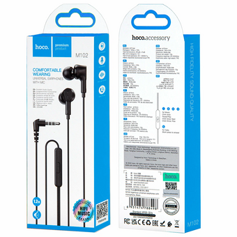  Наушники Hoco M102 Ingenious universal earphones with microphone black 