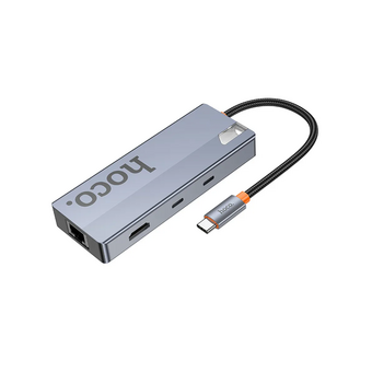  Хаб HOCO HB52 WOW 8-IN-1 multi function converter(HDTV+RJ45+SD/TF+PD+Type-C3.0+USB3.0*2) Deep space gray 