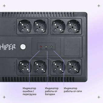  Линейно-интерактивный ИБП HIPER INLine LM-800 725VA/390W Розетки 8 CEE АКБ Свинцово-кислотная, 12В/7Ач 