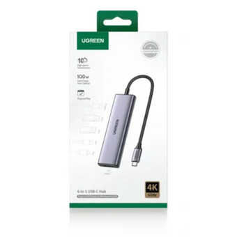  Хаб UGREEN CM511 (75586) 6-in-1 USB-C Hub With 3*USB-C 2*USB-A PD серый космос 