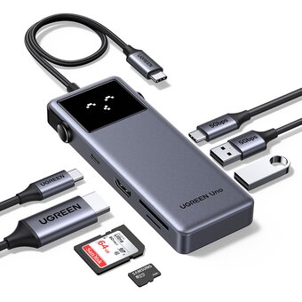  Хаб UGREEN CM889 (75179) 7-in-1 USB-C Hub With 1*HDMI 3*USB-A USB-C PD SD microSD серый космос 
