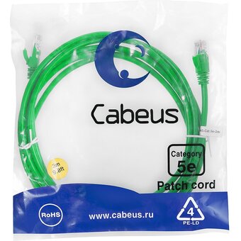  Патч-корд Cabeus PC-UTP-RJ45-Cat.5e-3m-GN-LSZH неэкранированный, зеленый 