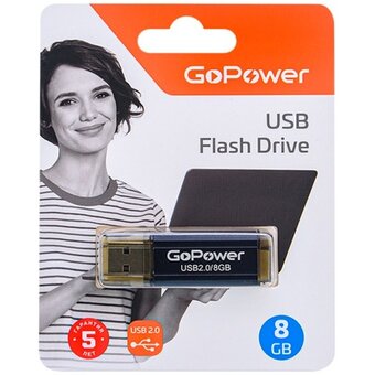  USB-флешка GoPower 00-00035947 Hit 8GB USB2.0 металл черный 