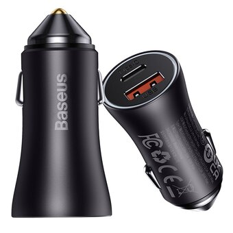  АЗУ Baseus CGJM000113 Golden Contactor Max Dual Fast Charger Car Charger U+C 60W Dark Gray 