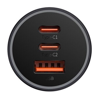  АЗУ Baseus CGJP010013 Golden Contactor Pro Triple Fast Charger Car Charger 65W U+C+C Dark Gray 