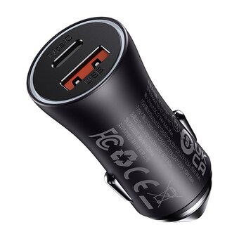  АЗУ Baseus CGJM000113 Golden Contactor Max Dual Fast Charger Car Charger U+C 60W Dark Gray 
