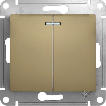  Выключатель Systeme electric Glossa GSL000453 двухклавишный с подсветкой в рамку титан схема 5а 