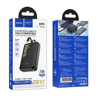  Аккумулятор внешний резервный HOCO Q37A Graceful 22.5W+PD20W power bank with two cables 20000mAh черный 