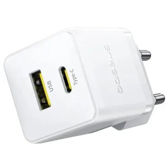  СЗУ BASEUS P10111608213-01 Palm Fast Charger C+U 20W EU With Baseus Mini White Cable USB-C to USB-C 60W (20v/3A) 1m Moon White 