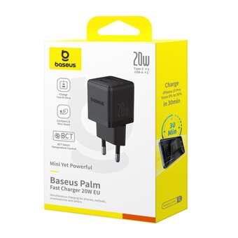  Зарядное устройство Baseus P10111608113-00 Palm fast charger C+U 20W EU Cluster Black 