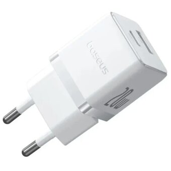  СЗУ BASEUS P10111608213-01 Palm Fast Charger C+U 20W EU With Baseus Mini White Cable USB-C to USB-C 60W (20v/3A) 1m Moon White 