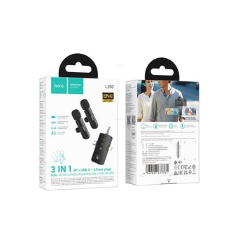  Микрофон HOCO L20C Fair dual-mic wireless microphon iP/Type-C/3.5 черный 