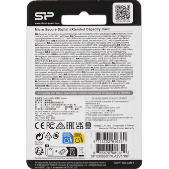  Карта памяти Silicon Power Inspire SP128GBSTXLA2V1NSP UHS-I U3 microSDXC 128ГБ, 170МБ/с, Class 10 с адаптером 