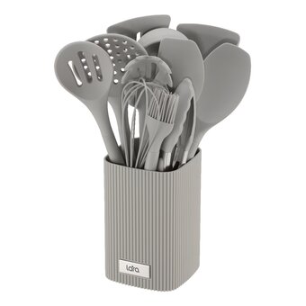  Набор кухонных принадлежностей LARA LR07-82 серый 12 предметов с круглой подставкой 