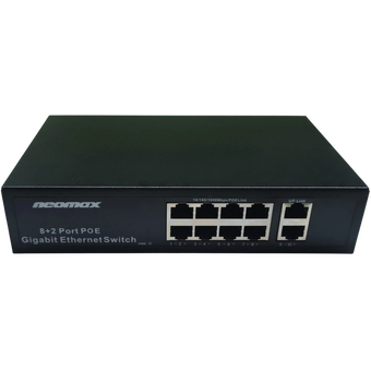  Неуправляемый коммутатор NEOMAX NMS-110PoE-1000-S, 10 портов 1000 Mbps, 8xPoE+, 220W, металл 