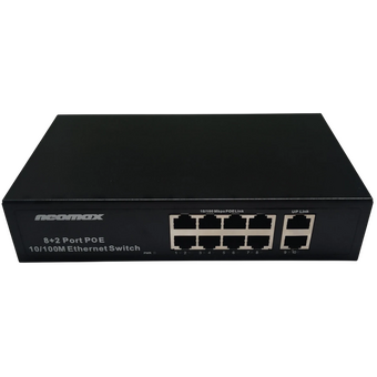  Неуправляемый коммутатор NEOMAX NMS-110PoE-100-S, 10 портов 100 Mbps, 8xPoE+, 220W, металл 