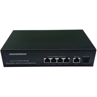  Неуправляемый коммутатор NEOMAX NMS-106PoE-1000-S, 6 портов 1000 Mbps, 4xPoE+, 1xSFP, 110W, металл 