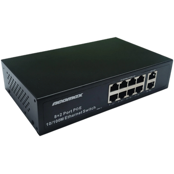  Неуправляемый коммутатор NEOMAX NMS-110PoE-100-S, 10 портов 100 Mbps, 8xPoE+, 220W, металл 