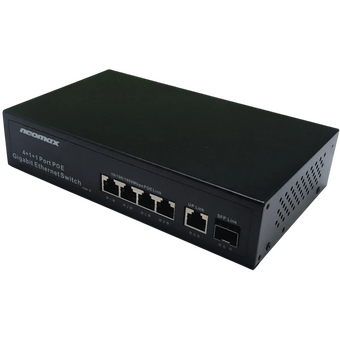  Неуправляемый коммутатор NEOMAX NMS-106PoE-1000-S, 6 портов 1000 Mbps, 4xPoE+, 1xSFP, 110W, металл 