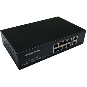  Неуправляемый коммутатор NEOMAX NMS-110PoE-1000-S, 10 портов 1000 Mbps, 8xPoE+, 220W, металл 