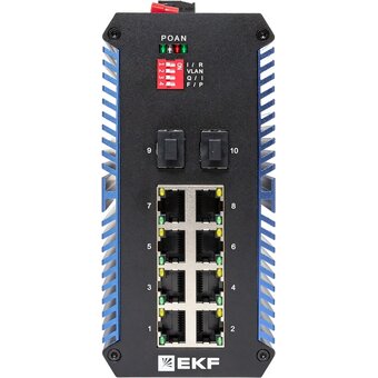  Коммутатор промышленный неуправляемый EKF TSX-U-2GX/SFP-8GTP U-2GX/SFP-8GTP 2 порта 1000Base-X SFP 8 портов 10/100/1000Base-T(X) RJ45 c PoE 