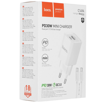  Зарядное устройство Hoco C149A Charm PD30W+QC3.0 charger (EU) (white) 