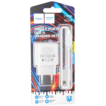  Зарядное устройство Hoco C109A (10.5W) Fighter single port Charger (EU) White 