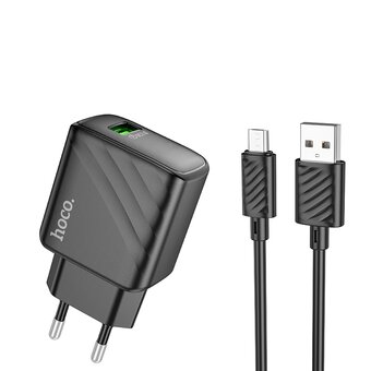  Зарядное устройство HOCO CS21A Rich Single Port QC3.0 Charger Set (Micro) (EU) Black 