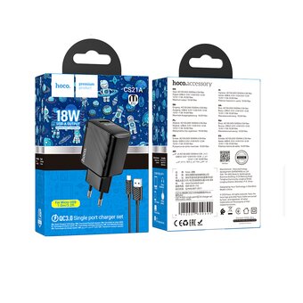  Зарядное устройство HOCO CS21A Rich Single Port QC3.0 Charger Set (Micro) (EU) Black 