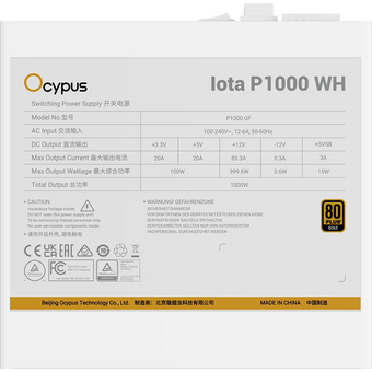  Блок питания Ocypus Iota P1000 WH, 1000W, APFC, 80+ Gold, ATX 3.1, Fully Modular, 120mm Fan 