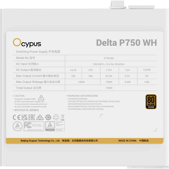  Блок питания Ocypus Delta P750 WH, 750W, APFC, 80+ Bronze, ATX 3.1, 120mm Fan 