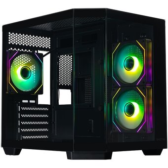  Корпус XASTRA QT400M 3ARGB-C6-AC Black (QT400M-3FM12A-C6-AC) mATX/Aquarium/Screewless/3x120mm ARGB PWM FM fans/Argb+PWM HUB 6port/Type-C+USB3.0 