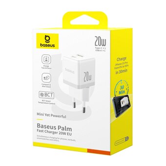  Зарядное устройство Baseus P10111608213-00 Palm fast charger C+U 20W EU Moon White 