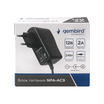  Блок питания Gembird NPA-AC9 узкий 12В/2А, 24Вт, 1 штекер 5,5х2,5мм 