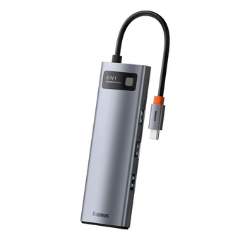  USB-C хаб Baseus CAHUB-CV0G Metal Gleam 8в1 3USB/HDMI/USB-C/MicroSD/TF/RJ45 серый 