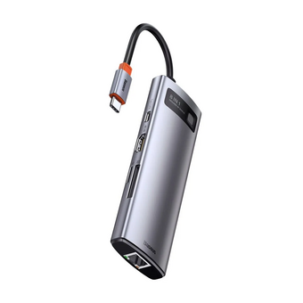  USB-C хаб Baseus CAHUB-CV0G Metal Gleam 8в1 3USB/HDMI/USB-C/MicroSD/TF/RJ45 серый 