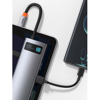  USB-C хаб Baseus CAHUB-CV0G Metal Gleam 8в1 3USB/HDMI/USB-C/MicroSD/TF/RJ45 серый 